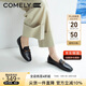 康莉（COMELY）樂福鞋女羊皮平底一腳蹬單鞋舒適通勤百搭小皮鞋秋季女鞋 黑色 37