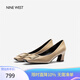 NINE WEST/玖熙牛漆皮革女單鞋優(yōu)雅方頭淺口粗跟通勤鞋NH434045FK杏色 37