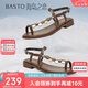 百思圖25夏簡約通勤一字帶平跟女涼鞋B5323BL5 棕色 37