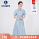 Navigare意大利小帆船連衣裙女士夏季短袖顯瘦百搭襯衫裙通勤時(shí)尚收腰長(cháng)裙 邦迪藍 L 碼