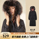 千仞崗冬季羽絨服中長(cháng)款大毛領(lǐng)連帽外套收腰顯瘦花苞袖冬裝保暖防寒服魔力黑（鴨絨）XL (175)