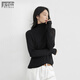 對白（DUIBAI）零穿感半高領(lǐng)長(cháng)袖T恤打底衫女2025冬新款簡(jiǎn)約純色內搭肌底衣 靜謐黑 S
