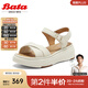 Bata時(shí)裝涼鞋女2025夏季商場(chǎng)新款百搭羊皮厚底一字帶涼鞋UDX29BL5 米白 39