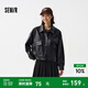 Semir森馬外套女PU仿皮夾克高街時(shí)尚2024春季鹽系落肩寬松上衣酷 黑色調(diào)00399 M