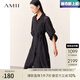 AMII開(kāi)學(xué)季換新裝2025秋季新款時(shí)尚透視配腰帶兩穿襯衫裙吊帶裙女連衣 黑色 160/84A/M