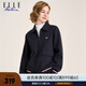 ELLE ACTIVE 寬松百搭夾克外套女裝秋季大口袋簡約通勤撞色顯瘦翻領(lǐng)外套女 藏青色 L