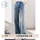 紫涵（ZIHAN）紫涵直筒闊腿牛仔長褲女2025秋季新款腳口蕾絲花邊寬松高腰休閑褲 牛仔藍(lán) XS