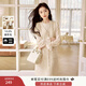香影小香風(fēng)v領(lǐng)馬甲式連衣裙女2025秋季新款法式粗花呢亮片直筒裙 米色 S