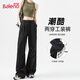班尼路（Baleno）美式潮牌魔術(shù)貼工裝褲女酷颯風(fēng)2025新款高腰秋冬季旅行闊腿褲子女