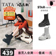 他她（TATA）孫樂(lè )言同款喵爪靴子女襪靴厚底瘦瘦靴彈力短筒靴CEG08DZ5 黑色 37