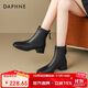 達芙妮法式小短靴女高跟鞋秋冬加絨2025新款女鞋粗跟白色瘦瘦靴子