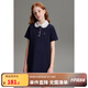 ELLE KIDS童裝 繡花娃娃領(lǐng)連衣裙女童夏季新款法式復古風(fēng)精致裙子 藏青 165 (M)