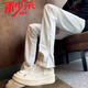 畫枕眠（HUAZHENMIAN）美式修身牛仔褲男白色褲子痞帥2025彎刀褲新款提檔微喇直筒褲拉鏈 白色 XL /建議120-140斤