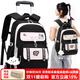 普思圖拉桿書(shū)包女小學(xué)生4-6年級中學(xué)生大容量高中生拉桿式書(shū)包可爬樓梯 黑色兩輪適合走平路