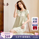絲界真絲睡裙女桑蠶絲寬松短袖公主睡衣裙純色繡花家居服七夕禮物