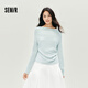 森馬（Semir）長袖T恤女短款薄款純色設計感2025秋修身蕩領套頭衫107625101001
