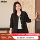 MsShe【小香風(fēng)提花泡泡紗】大碼女裝2025秋季胖mm寬松短款外套女 黑色現貨 3XL