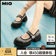 MIO七夕禮物[蔣依依同款]米奧春夏圓頭粗跟單鞋新中式潮流瑪麗珍女鞋 黑色 38