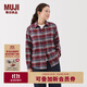 無(wú)印良品（MUJI） 女式 法蘭絨 襯衫領(lǐng) 長(cháng)袖襯衫女士襯衣內搭上衣純棉秋季新品女裝 紅色格紋 M （160/84A）
