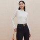 FIRSTSTATION FS時(shí)尚百搭半高領(lǐng)木耳邊長(cháng)袖打底衫女25秋新款5401Z 米色 S