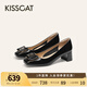 KISSCAT2025年春季都市時(shí)裝時(shí)尚方頭淺口單鞋KA65129-11 黑色 牛漆皮 37