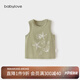 babylove嬰幼兒背心T恤夏季薄款上衣男女寶寶純棉百搭輕薄透氣無袖坎肩 灰豆綠 100