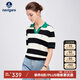 Navigare意大利小帆船女條紋撞色休閑翻領(lǐng)針織短袖T恤2324525502 黑白 L 