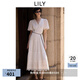 LILY2025夏新款女裝法式重工蕾絲繡花V領(lǐng)收腰優(yōu)雅全棉白色連衣裙 601白色 XL
