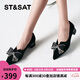星期六（St&Sat）女鞋方跟甜美蝴蝶結(jié)日常淺口單鞋 黑色 37