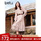百圖betu女裝秋季新款連衣裙法式印花腰帶收腰顯瘦裙子女2408T87 粉紅 S