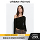 UR2025秋季新款女裝潮流斜肩褶皺貼鉆不規則針織衫UYV950067 正黑 (微扎注意洗滌) S