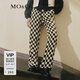 MO&Co.直筒褲摩卡棋盤格溫暖條絨抽繩高腰休閑褲復(fù)古運(yùn)動(dòng)摩安珂 摩卡棋盤格 L 170