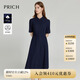 PRICH復古航海系氣質(zhì)翻領(lǐng)襯衫式連衣裙夏季單排扣收腰顯瘦長(cháng)裙女 59藏青色 S 160