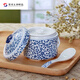 景德鎮(zhèn)陶瓷燉盅 景德鎮(zhèn)青花瓷陶瓷燉盅帶雙蓋家用隔水燕窩燉盅釉下彩湯盅燉煲中式 二人份600毫升+白勺子一個