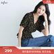 伊芙麗（eifini）伊芙麗系帶收腰設計碎花V領(lǐng)氣質(zhì)法式短袖襯衫女2025夏季新款 黑色 黑底黃花 S