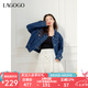 lagogo【蘭花系列】復古通勤牛仔外套女拉谷谷2025春新款寬松上衣 深牛仔藍 L