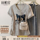 絲柏舍V領(lǐng)T恤2025夏裝新款女裝時尚卡通圖案印花設(shè)計短袖上衣