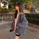 舒翎秋冬季新款ins衛衣外套女學(xué)生韓版潮寬松BF百搭連帽加厚女裝上衣 格子外套 灰色【春秋款】  L 【105-120斤】