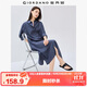 佐丹奴裙子女文藝風(fēng)開(kāi)叉下擺暗條紋長(cháng)袖襯衫連衣裙女05465070