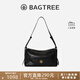 BAGTREE【明星同款】包包樹(shù)奶盒包植鞣皮單肩斜挎腋下通勤Hobo枕頭女士包 檀黑色-中號【磁吸拉鏈款】 高級小眾