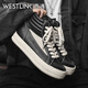 西遇（Westlink）美式cleanfit ro倒三角潮牌板鞋男生增高鞋厚底大頭德訓高幫鞋 黑色 單層 41 【關(guān)注店鋪優(yōu)先發(fā)貨】