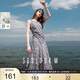 三彩2025夏季新款格紋連衣裙不對稱(chēng)A字裙系帶解構長(cháng)裙復古M