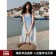 ELLE法式海邊度假風(fēng)漸變吊帶連衣裙女2025夏季新款長(cháng)款無(wú)袖海浪裙 藍色 M