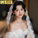 時(shí)貿紅蓋頭新娘出嫁新款半透明頭紗中式西式結婚禮秀禾頭飾白色蒙頭巾 白色頭紗【約1.4米】