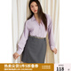 獨(dú)束大碼女裝2025春法式V領(lǐng)蕾絲拼接襯衫微胖氣質(zhì)通勤顯瘦上衣 薄霧紫 L (尺碼：2)