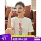 Olrain歐芮兒法式正肩短袖T恤女夏季寬松釘珠印花設(shè)計(jì)感體恤上衣 米白色 L
