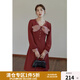 獨(dú)束【落日海棠系列】大碼復(fù)古連衣裙女秋冬新款胖mm顯瘦內(nèi)搭裙 磚紅色-v領(lǐng) XL