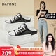 達芙妮（DAPHNE）2025新款皮包頭半拖鞋女夏季外穿松糕厚底軟底透氣網(wǎng)面涼拖增高女 黑色 34