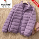 啄木鳥(niǎo)正品女裝輕薄羽絨棉服2025春秋新款立領(lǐng)短款薄款大碼修身外套棉衣 淺紫色 4XL 【建議155-170斤】