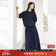 對白氣質(zhì)純棉襯衫套裝裙女2025夏新款泡泡袖襯衣A字裙優(yōu)雅兩件套 深藏青 M